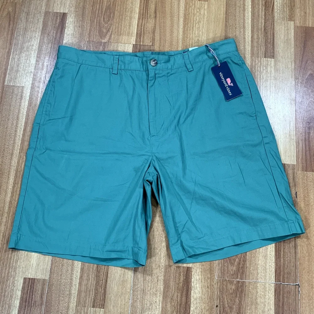 Vineyard Vines Shorts Mens 38 Green Flat Front Chino Classic Golf